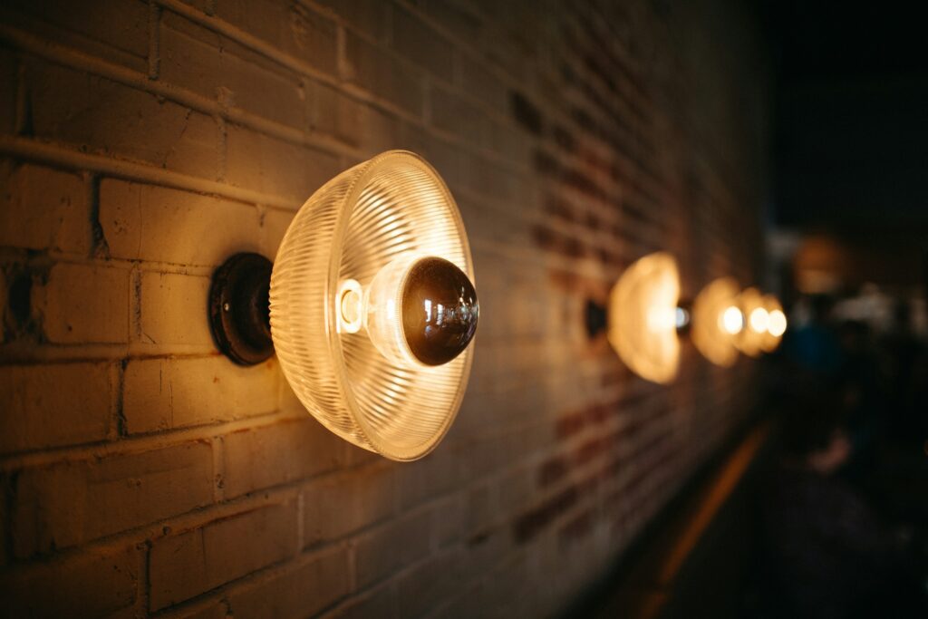Rechargeable light bulbs installed on a wall
